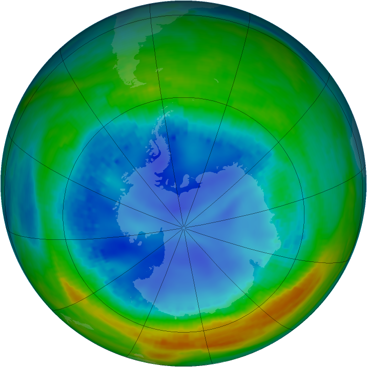 Antarctic ozone map for 12 August 1992